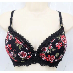 VS Bombshell Inspired Adds 2 Cups Ultimate Pushup Bra Black Floral 36C